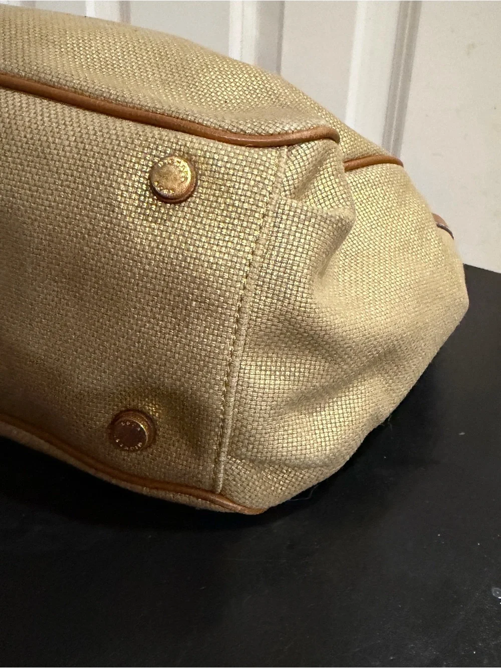 Michael Michael Kors gold Canvas & tsn Leather Drawstring Shoulder Bag